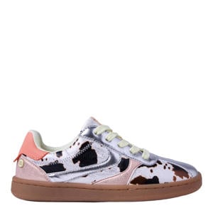 sneakers met koeienprint zilver/roze