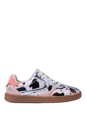 sneakers met koeienprint zilver/roze