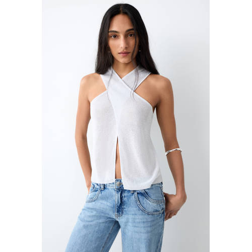 MANGO TEEN overslagtop zilver Meisjes Viscose V-hals Effen - maat 158(XS) - glitter afbeelding