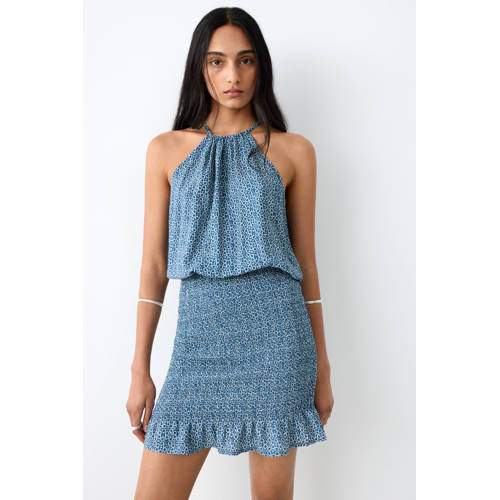 MANGO TEEN halterjurk donkerblauw All over print - maat 158(XS) afbeelding