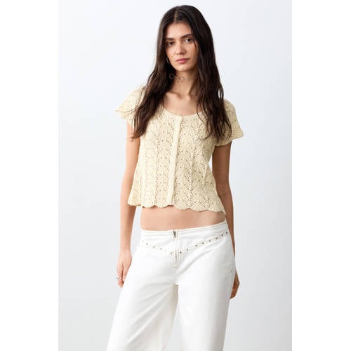MANGO TEEN top lichtgeel gebreid Meisjes Katoen Ronde hals Effen - maat 164(S) afbeelding