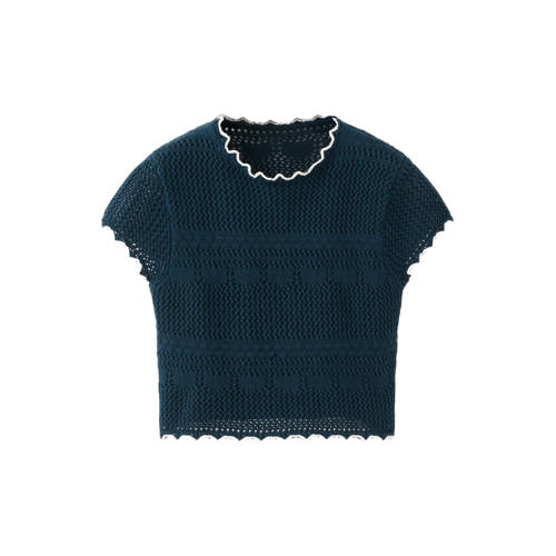 Mango Kids top donkerblauw gebreid Meisjes Katoen Opstaande kraag Effen - maat 140 afbeelding