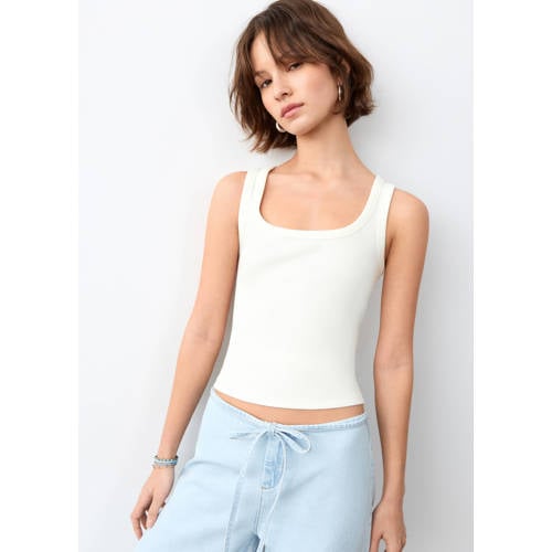 MANGO TEEN tanktop wit Meisjes Stretchkatoen Ronde hals Effen - maat 152(XXS) afbeelding