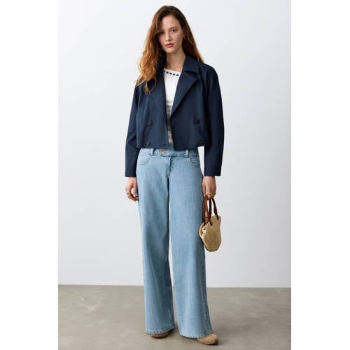 MANGO TEEN wide leg jeans light blue denim Blauw Effen