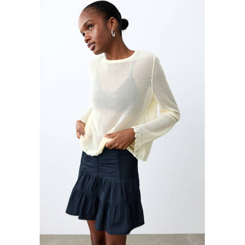 MANGO TEEN strokenrok donkerblauw Meisjes Katoen Effen - maat 158(XS) afbeelding