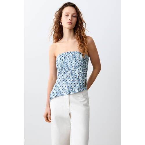 MANGO TEEN strapless top lichtblauw All over print - maat 158(XS) afbeelding