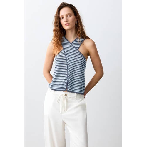 MANGO TEEN gestreepte mouwloze top donkerblauw gebreid Meisjes Viscose Halter - maat 158(XS) afbeelding