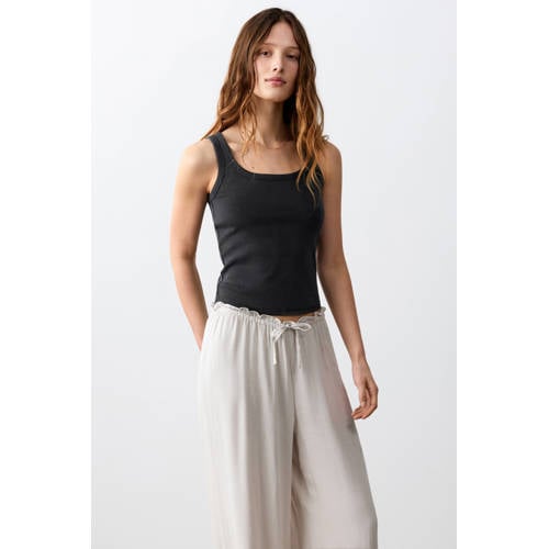 MANGO TEEN mouwloze top antraciet rib gebreid Grijs Meisjes Stretchkatoen Ronde hals - maat 158(XS) afbeelding