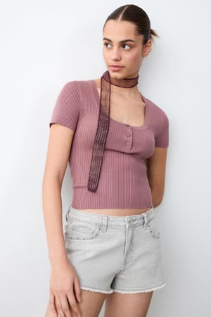 regular waist short grey denim
