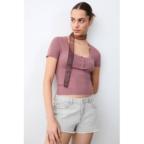 MANGO TEEN regular waist short grey denim Korte broek Grijs Meisjes Stretchdenim - maat 40 afbeelding