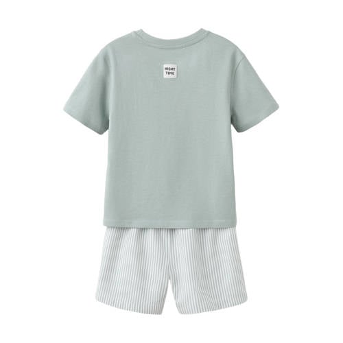 Mango Kids shortama groen/wit Jongens Katoen Ronde hals Effen - maat 110 afbeelding