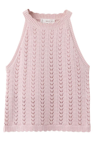 mouwloze top roze gebreid