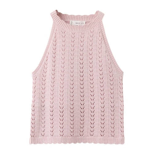 Mango Kids mouwloze top roze gebreid Meisjes Katoen Halter Effen - maat 128 afbeelding