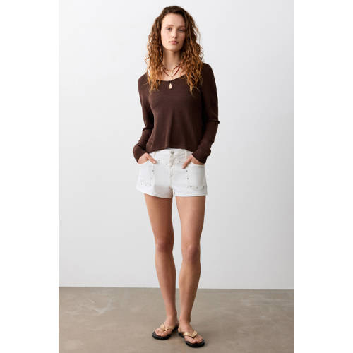 MANGO TEEN denim short wit Korte broek Meisjes Stretchdenim Effen - maat 32 afbeelding