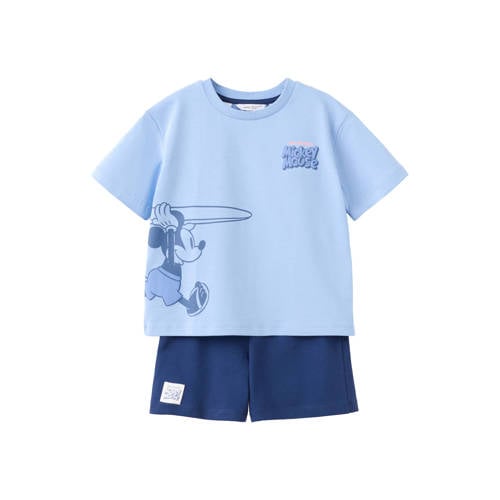 Mango Kids Mickey Mouse shortama blauw Jongens Katoen Ronde hals Printopdruk - maat 92 afbeelding