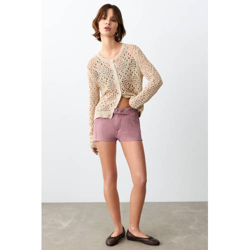 MANGO TEEN denim low waist short roze Korte broek Meisjes Stretchdenim - maat 40 afbeelding
