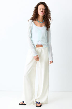 wide leg regular waist casual broek wit