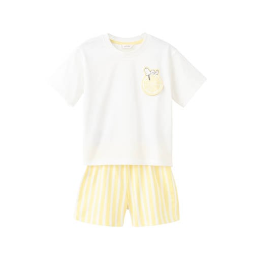 Mango Kids shortama lichtgeel Jongens Katoen Ronde hals Backprint - maat 110 afbeelding