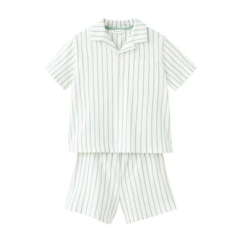 Mango Kids shortama groen/wit Jongens Katoen Klassieke kraag Streep - maat 116 afbeelding