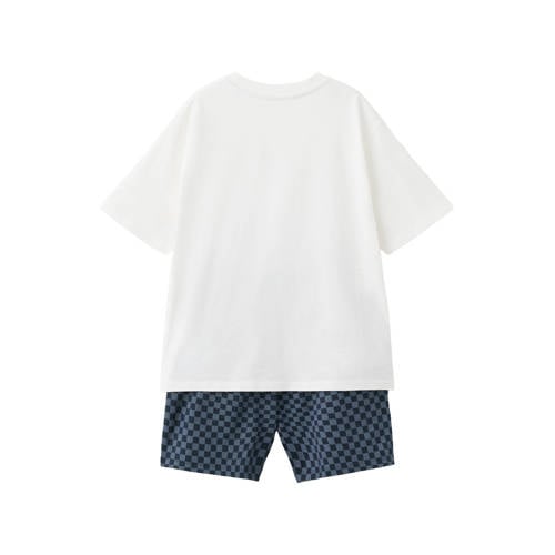 Mango Kids shortama wit/blauw Jongens Katoen Ronde hals Printopdruk - maat 140 afbeelding