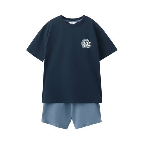 Mango Kids shortama donkerblauw Jongens Katoen Ronde hals Backprint - maat 116 afbeelding