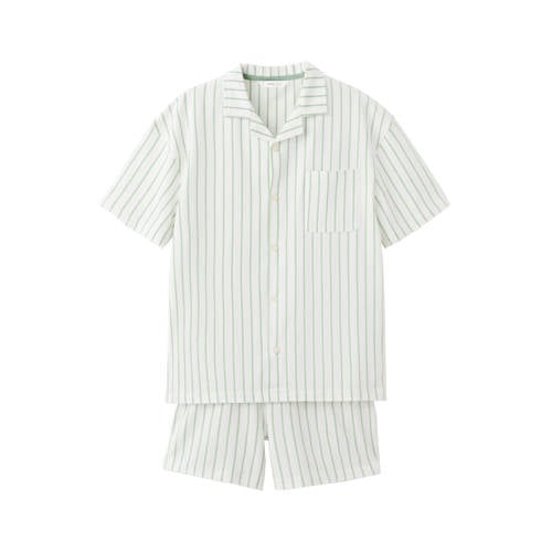 Mango Kids shortama gestreept groen Jongens Katoen Klassieke kraag Streep - maat 140 afbeelding