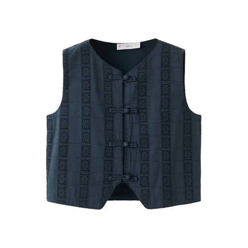 Mango Kids gilet marineblauw Meisjes Katoen Ronde hals Effen - maat 146 afbeelding