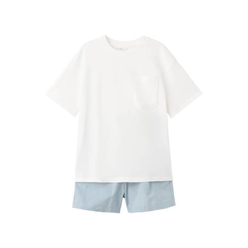 Mango Kids shortama wit/blauw Jongens Katoen Ronde hals Effen - maat 140 afbeelding