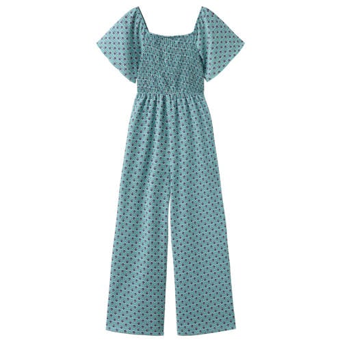 Mango Kids jumpsuit turquoise Blauw Meisjes Polyester Vierkante hals All over print - maat 152 afbeelding