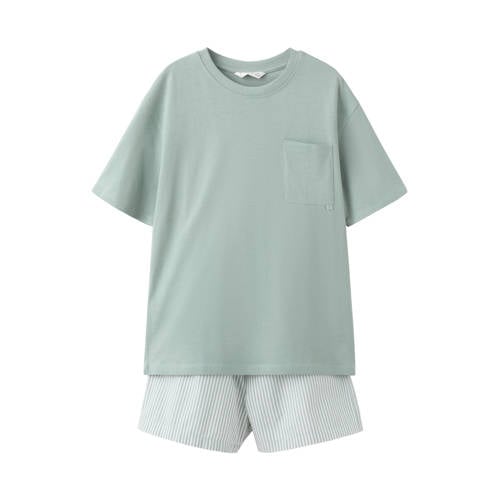 Mango Kids shortama groen/wit Jongens Katoen Ronde hals Effen - maat 116 afbeelding