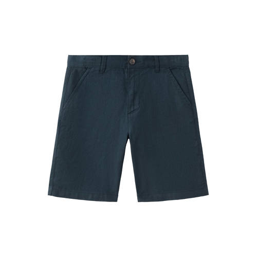 Mango Kids bermuda short met linnen donkerblauw Korte broek Effen - maat 140 afbeelding