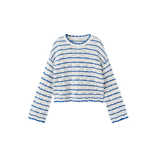 Mango Kids gestreepte trui blauw fijn gebreid Meisjes Katoen Ronde hals - maat 152 afbeelding