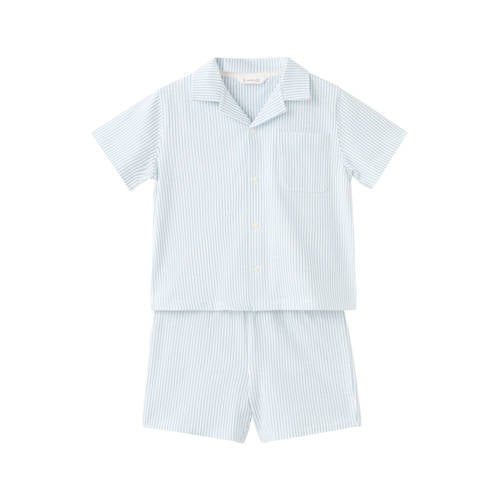 Mango Kids shortama blauw/wit Jongens Katoen Klassieke kraag Streep - maat 116 afbeelding