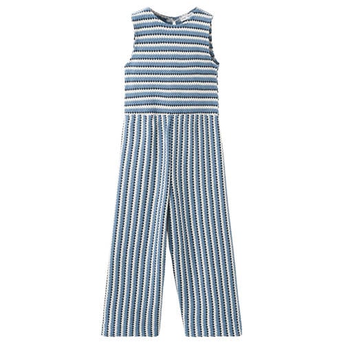Mango Kids gestreepte jumpsuit blauw Jongens Katoen Ronde hals Streep - maat 86 afbeelding