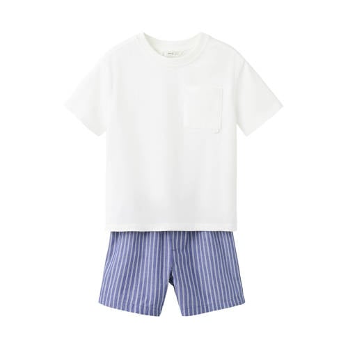 Mango Kids shortama wit/paars Jongens Katoen Ronde hals Effen - maat 110 afbeelding
