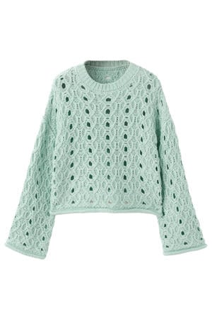 gebreide trui met open breisel turquoise