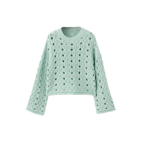 Mango Kids gebreide trui met open breisel turquoise Blauw Meisjes Acryl Ronde hals - maat 128 afbeelding