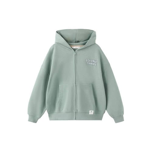 Mango Kids sweatvest met backprint lichtgroen Backprint - maat 164 afbeelding