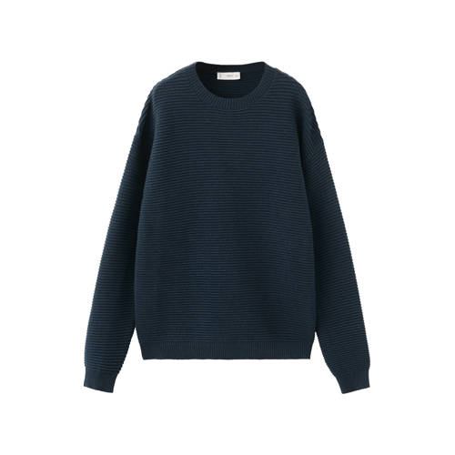 Mango Kids trui donkerblauw rib gebreid Jongens Katoen Ronde hals Effen - maat 164 afbeelding