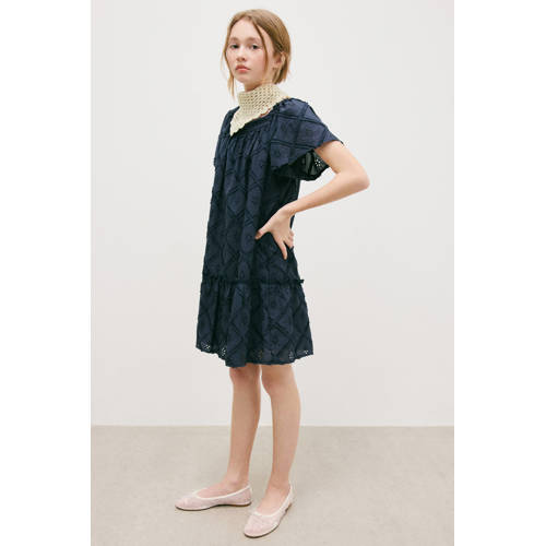 Mango Kids A-lijn jurk marineblauw Meisjes Katoen Ronde hals Effen - maat 116 afbeelding
