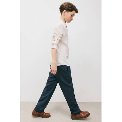 Mango Kids pantalon met linnen donkerblauw Broek Effen - maat 140 afbeelding