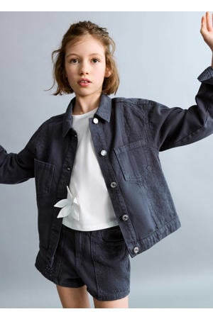 denim short donkerblauw broderie