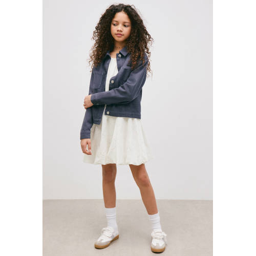 Mango Kids spijkerjas dark blue denim Blauw Effen - maat 152 afbeelding