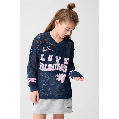 Shoeby longsleeve donkerblauw Meisjes Katoen V-hals Meerkleurig - maat 134/140 afbeelding