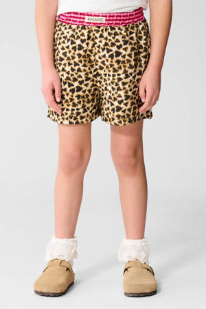 high waist casual short met panterprint bruin