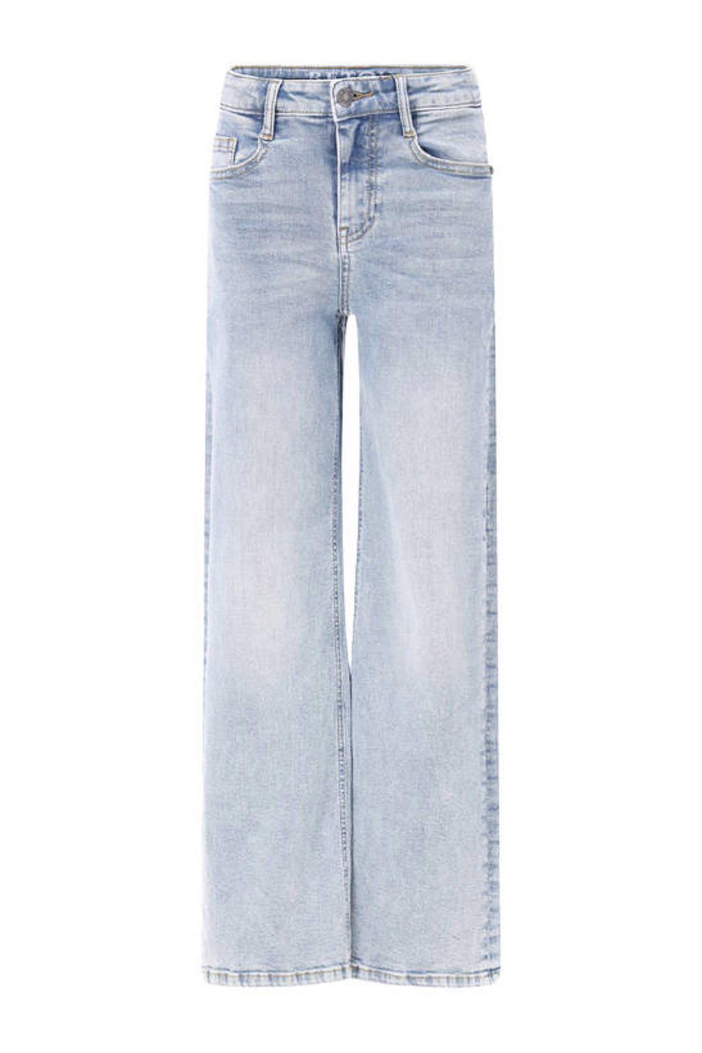 Light blue denim meisjes Retour Jeans wide leg jeans van stretchdenim met rits- en knoopsluiting en effen