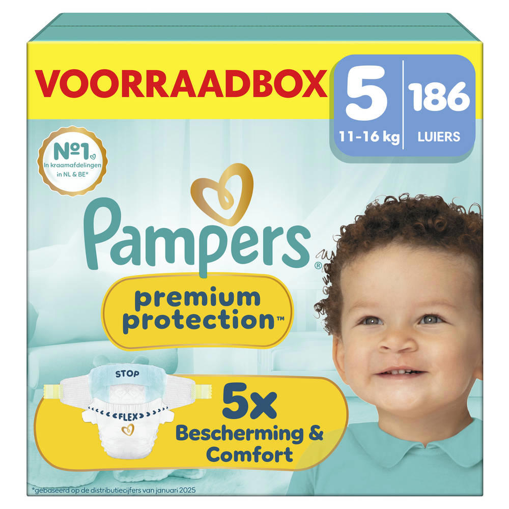 Pampers Premium Protection Maat 5 voorraadbox 186 luiers
