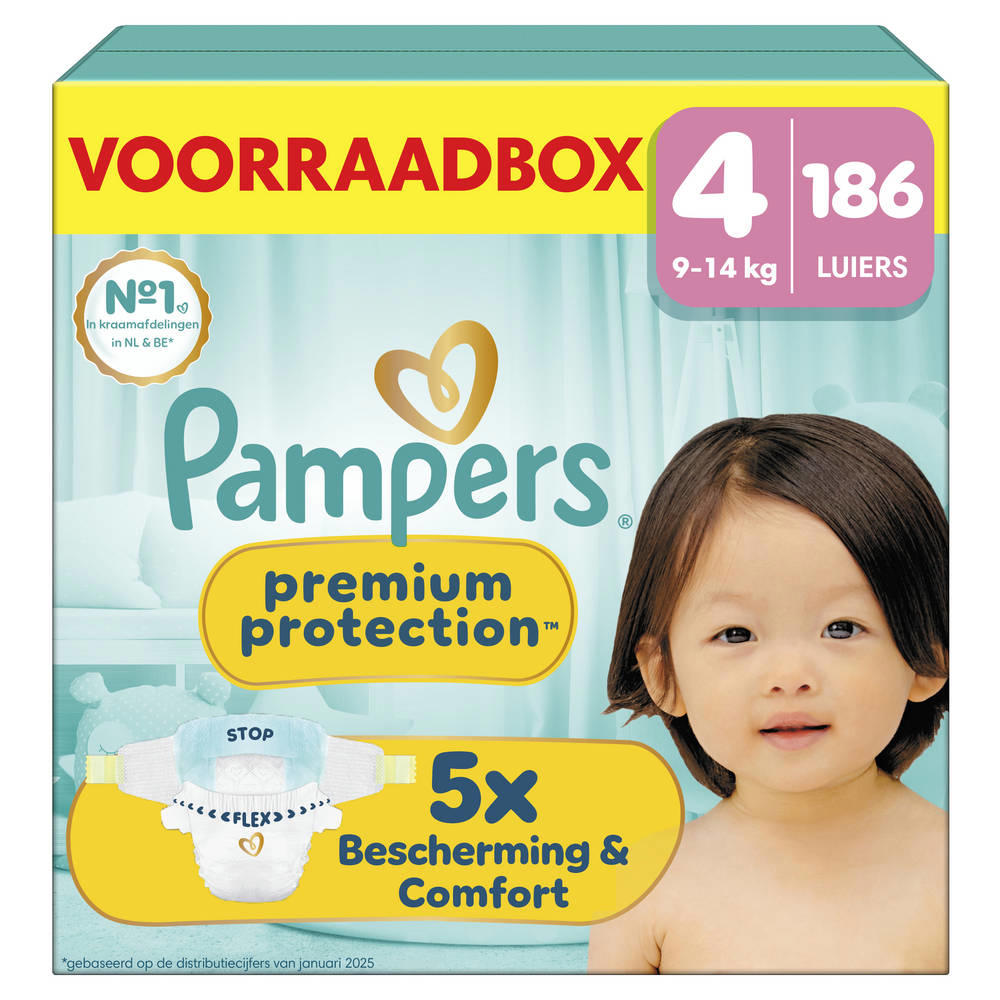 Pampers Premium Protection Maat 4 voorraadbox 186 luiers