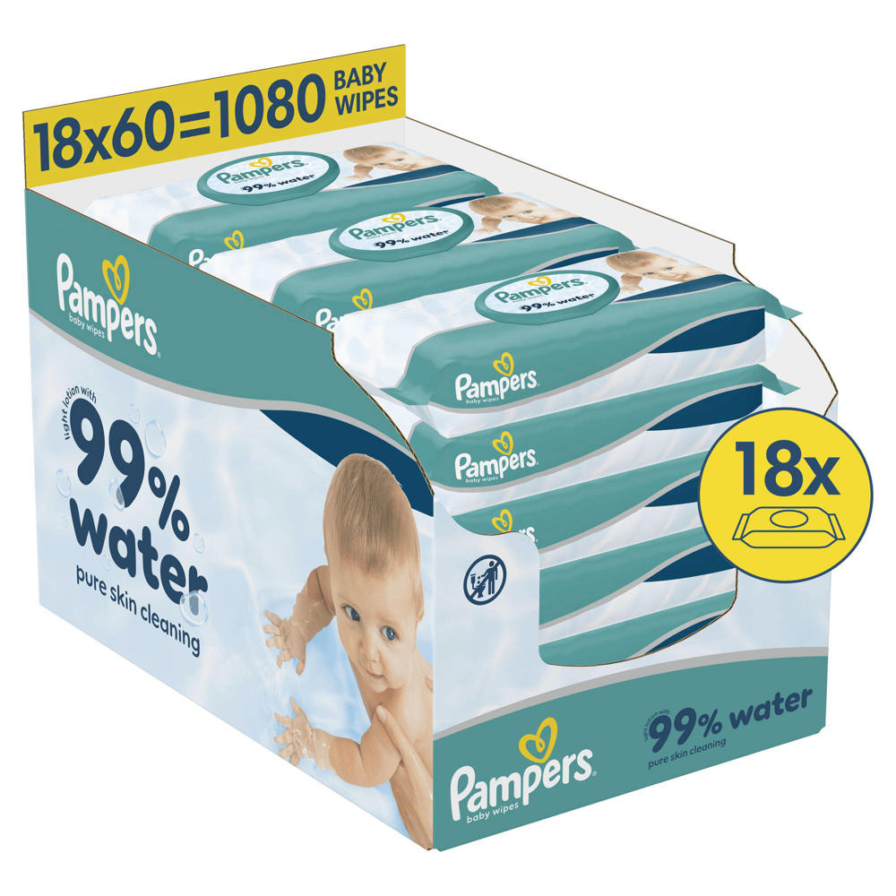 Pampers 99% Water Baby Wipes - 18 x 60 stuks