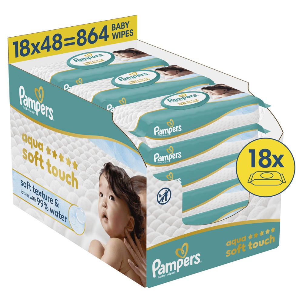 Pampers Aqua Soft Touch Baby Wipes - 18 x 48 stuks